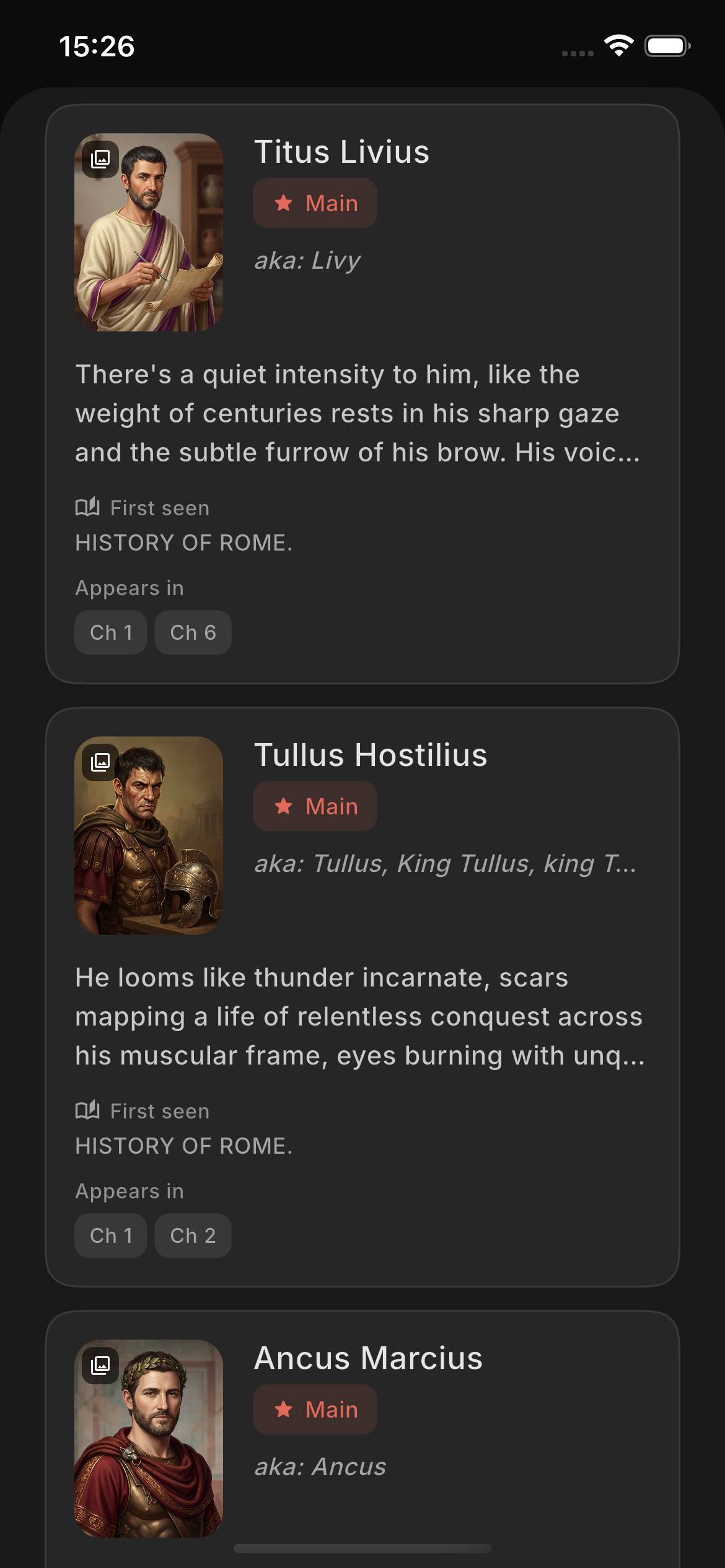 Character list in Bookworm